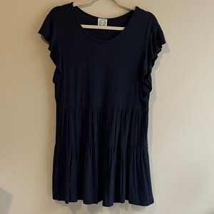 Navy Blue Ruffle Sleeve Tunic Top/Dress
